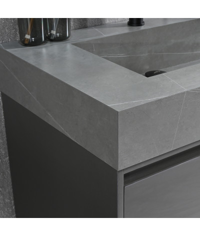 Meuble salle de bain double vasque 120cm gris et effet marbre gris avec miroir LED LB-8512G