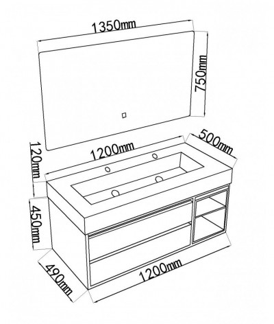Meuble salle de bain double vasque 120cm bois et effet marbre marron avec miroir LED LB-8512M