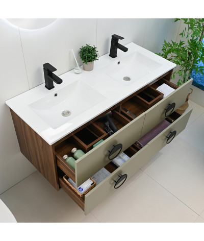 Meuble salle de bain double vasque bois et vert LB-1002-120