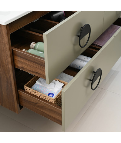 Meuble salle de bain double vasque bois et vert LB-1002-120