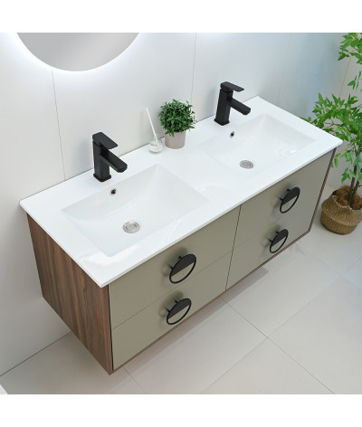 Meuble salle de bain double vasque bois et vert LB-1002-120