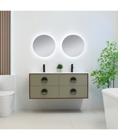 Meuble salle de bain double vasque bois et vert LB-1002-120