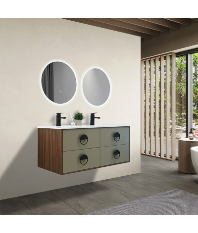 Meuble salle de bain double vasque bois et vert LB-1002-120