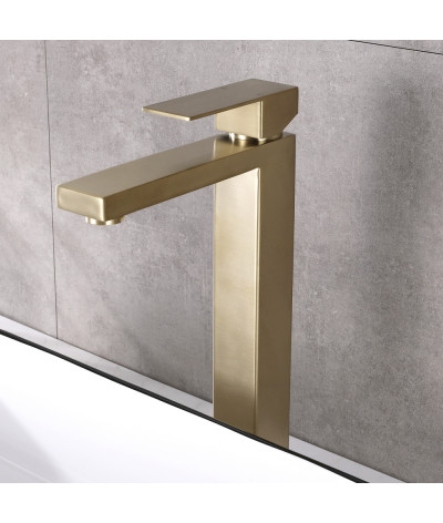 Robinet, mitigeur rehaussé carré design doré LB-M8141GY