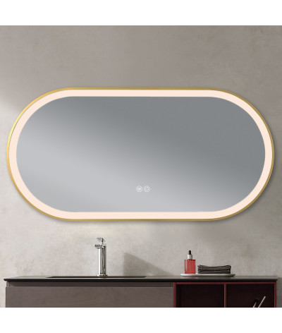 Miroir salle de bain LED ovale anti buée avec cadre en aluminium doré LB-4671G