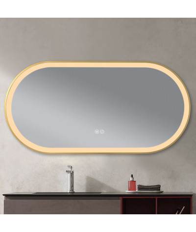Miroir salle de bain LED ovale anti buée avec cadre en aluminium doré LB-4671G