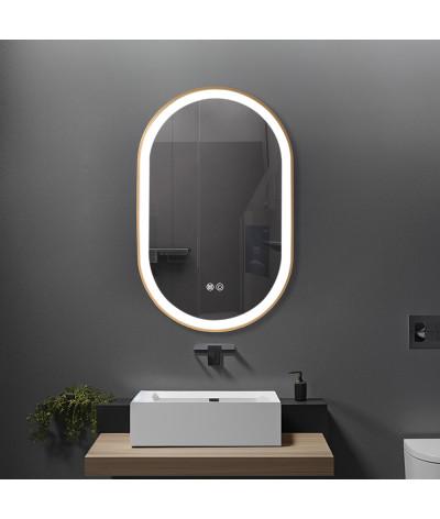 Miroir salle de bain LED ovale anti buée avec cadre en aluminium doré LB-4671G