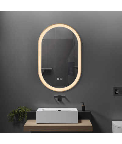 Miroir salle de bain LED ovale anti buée avec cadre en aluminium doré LB-4671G