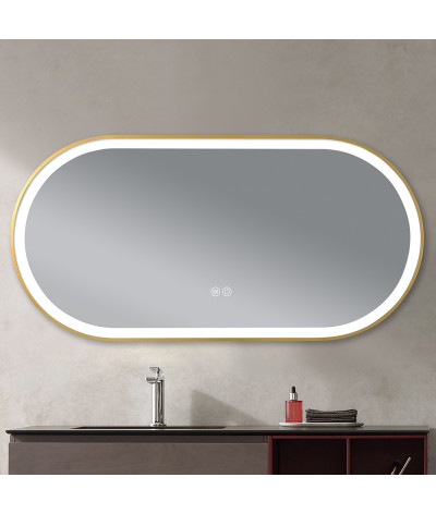 Miroir salle de bain LED ovale anti buée avec cadre en aluminium doré LB-4671G
