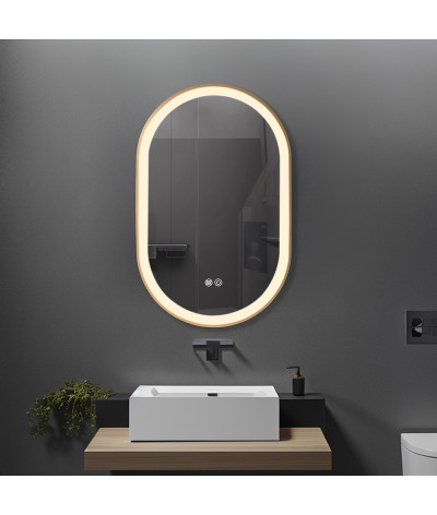 Miroir salle de bain LED ovale anti buée avec cadre en aluminium doré LB-4671G