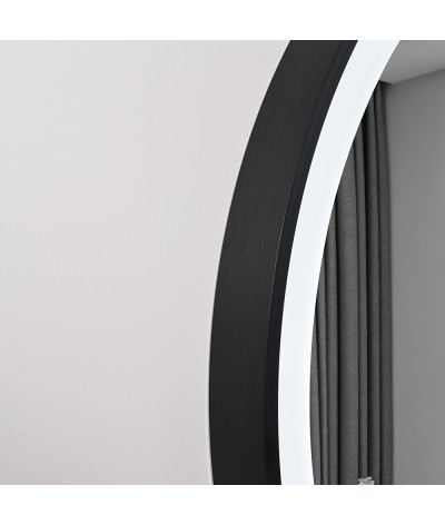 Miroir salle de bain LED ovale anti buée avec cadre en aluminium noir