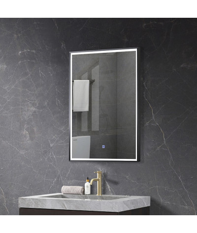 Miroir salle de bain LED anti buée avec cadre noir LB-126080B