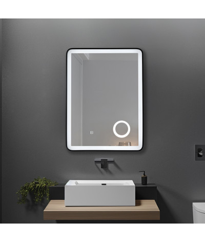 Miroir salle de bain LED anti buée avec cadre en aluminium noir et loupe x3 LB-4685B