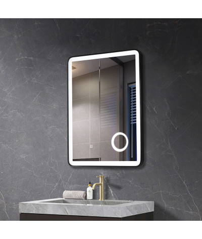 Miroir salle de bain LED anti buée avec cadre en aluminium noir et loupe x3 LB-4685B