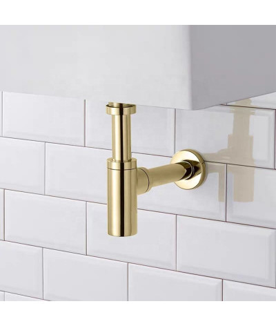 Siphon universel lavabo, évier design doré