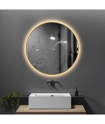 Miroir salle de bain LED rond anti buée, cadre doré et touch sensitive LB-4648G