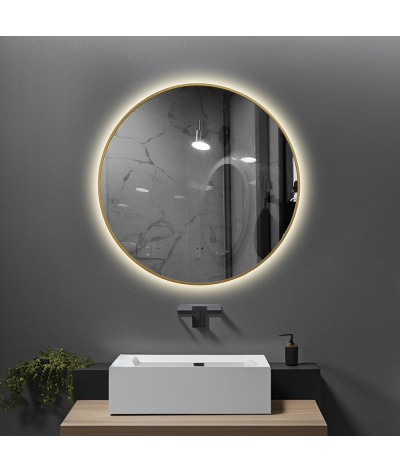 Miroir salle de bain LED rond anti buée, cadre doré et touch sensitive LB-4648G