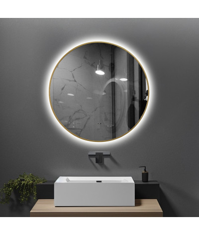 Miroir salle de bain LED rond anti buée, cadre doré et touch sensitive LB-4648G