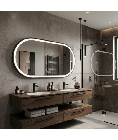 Miroir salle de bain LED ovale anti buée avec cadre en aluminium noir LB-4671B