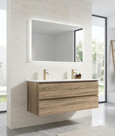 Meuble salle de bain double vasque 120cm bois et miroir LED LB-8331M