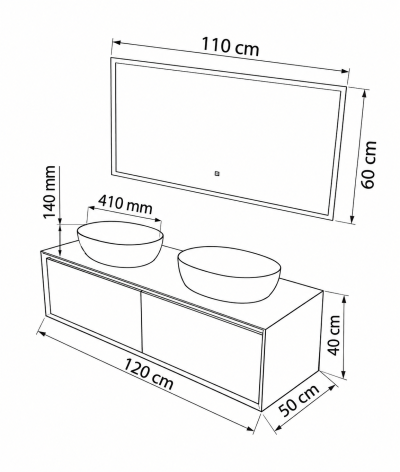 Meuble salle de bain double vasque chêne clair et blanc avec miroir LED LB-5072