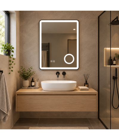 Miroir salle de bain LED anti buée avec cadre en aluminium noir et loupe x3 LB-4685B