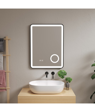 Miroir salle de bain LED anti buée avec cadre en aluminium noir et loupe x3 LB-4685B