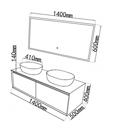 Meuble salle de bain double vasque chêne clair et blanc avec miroir LED LB-5072