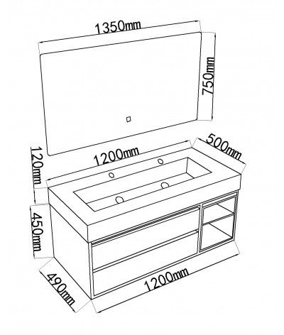 Meuble salle de bain double vasque bois et effet marbre blanc avec miroir LED LB-8512