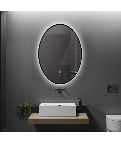 Miroir salle de bain LED rond avec cadre noir LB-338080