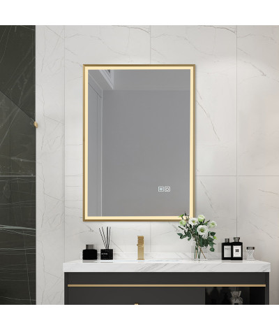 Miroir salle de bain LED anti buée avec cadre doré LB-126080G