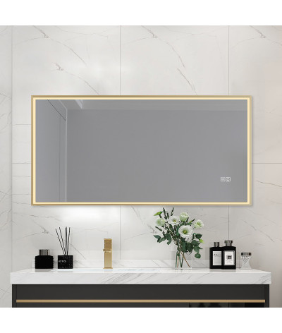 Miroir salle de bain LED anti buée avec cadre doré LB-126080G