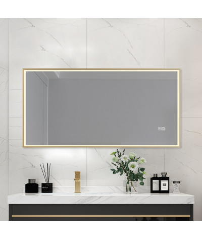 Miroir salle de bain LED anti buée avec cadre doré LB-126080G