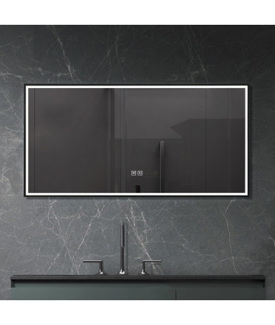 Miroir salle de bain LED anti buée avec cadre noir LB-126080B