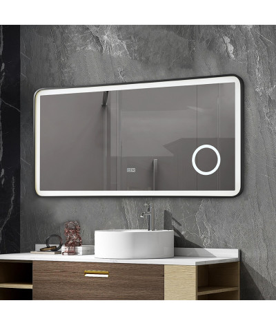 Miroir salle de bain LED anti buée avec cadre en aluminium noir et loupe x3 LB-4685B