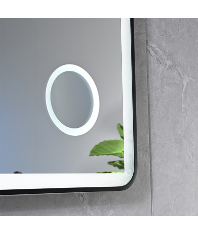 Miroir salle de bain LED anti buée avec cadre en aluminium noir et loupe x3 LB-4685B
