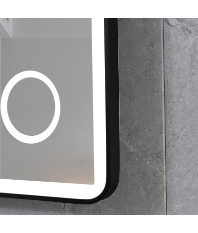 Miroir salle de bain LED anti buée avec cadre en aluminium noir et loupe x3 LB-4685B