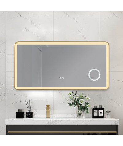 Miroir salle de bain LED anti buée avec cadre en aluminium doré et loupe x3 LB-4685G