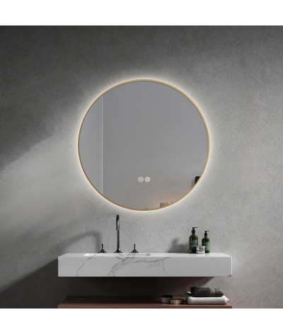 Miroir de bain LED rond anti buée avec cadre doré LB-4647GA