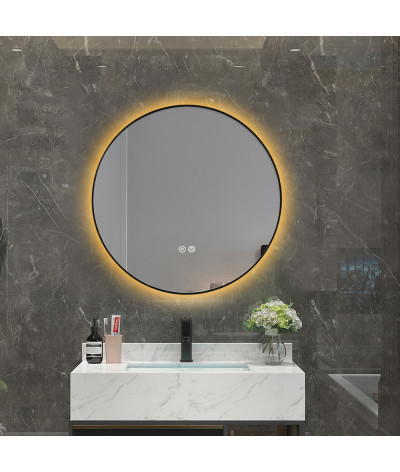 Miroir salle de bain LED rond anti buée avec cadre noir LB-4647BA