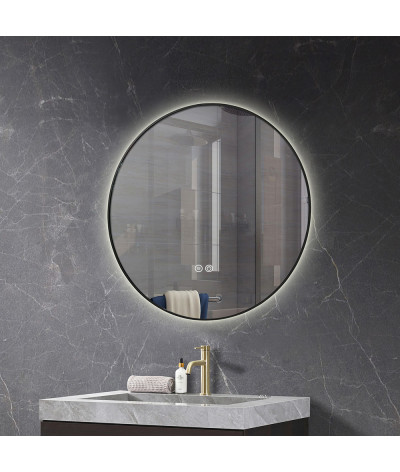 Miroir salle de bain LED rond anti buée avec cadre noir LB-4647BA
