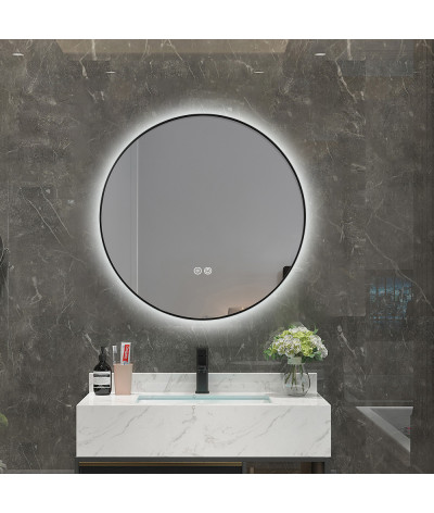 Miroir salle de bain LED rond anti buée avec cadre noir LB-4647BA