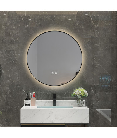 Miroir salle de bain LED rond anti buée avec cadre noir LB-4647BA