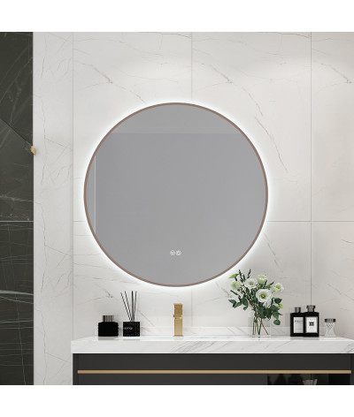 Miroir salle de bain LED rond anti buée avec cadre cuivré LB-4647RG