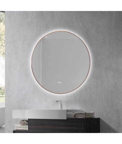 Miroir salle de bain LED rond anti buée avec cadre cuivré LB-4647RG