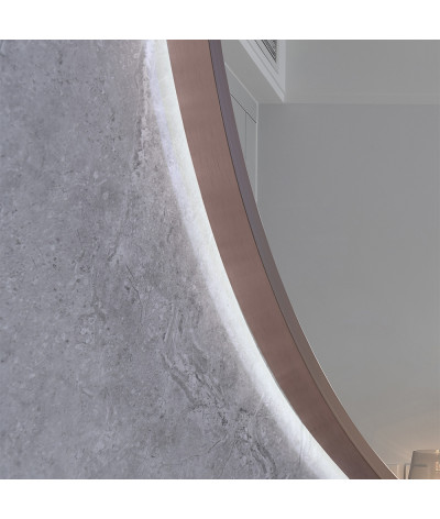 Miroir salle de bain LED rond anti buée avec cadre cuivré LB-4647RG