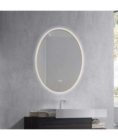 Miroir salle de bain LED ovale anti buée avec cadre doré LB-4646G