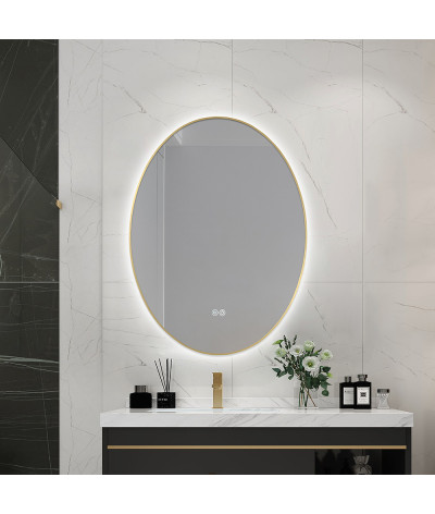Miroir salle de bain LED ovale anti buée avec cadre doré LB-4646G