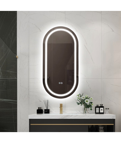 Miroir salle de bain LED ovale anti buée et LED 3 couleurs LB-4958