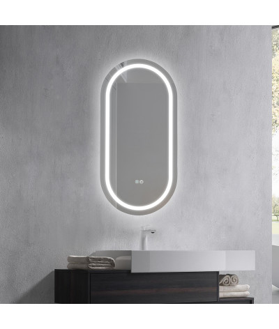 Miroir salle de bain LED ovale anti buée et LED 3 couleurs LB-4958